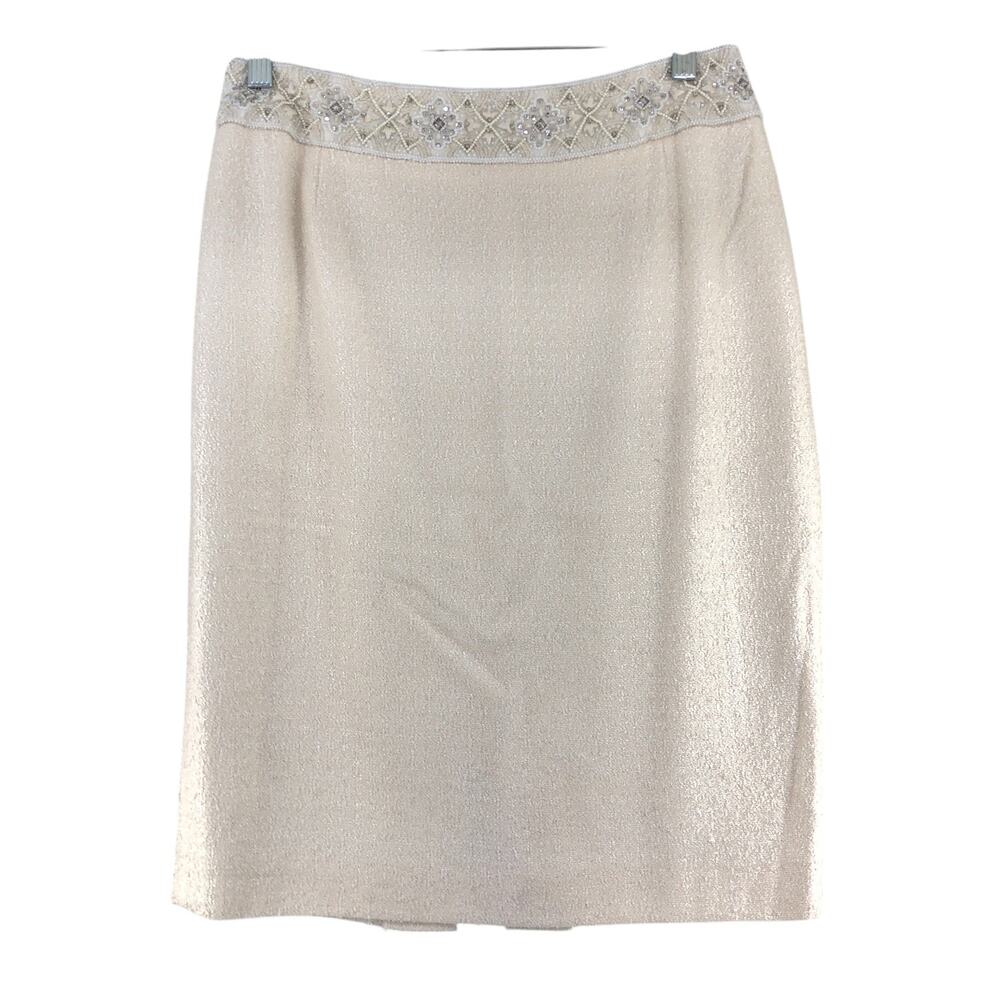 Escada Womens Size 38 US M Skirt  Pencil Beaded Wasitband Silk Wool  *TINY FLAW